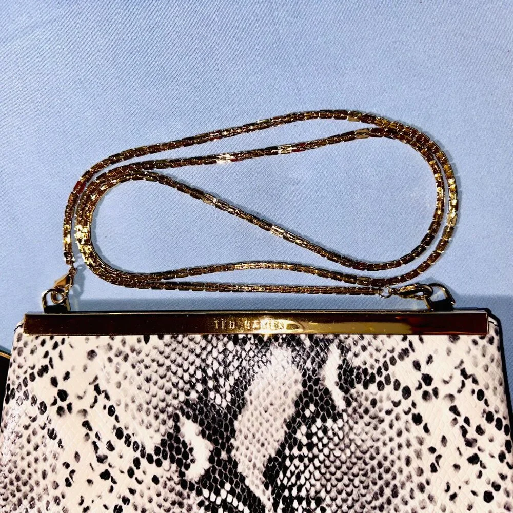 Ted Baker Black & White Exotic Snakeskin Pattern Leather Purse with Gold Chain